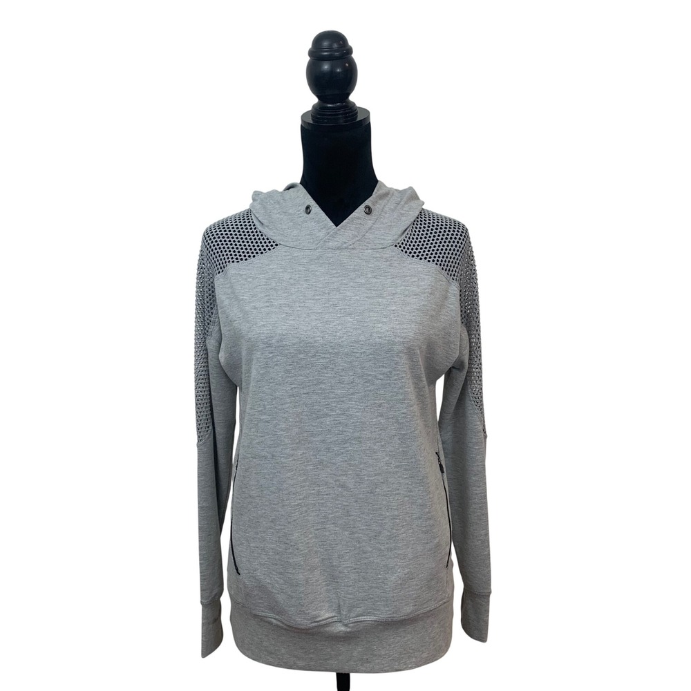 Nine West Active Women's S Grey Mesh Shoulder Pullover Hoodie Thumbhole Athletic